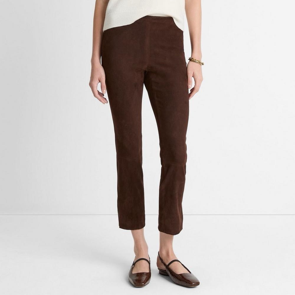 Vince Stretch Suede Crop Leather Pants Size XS Burgundy Brown Color
